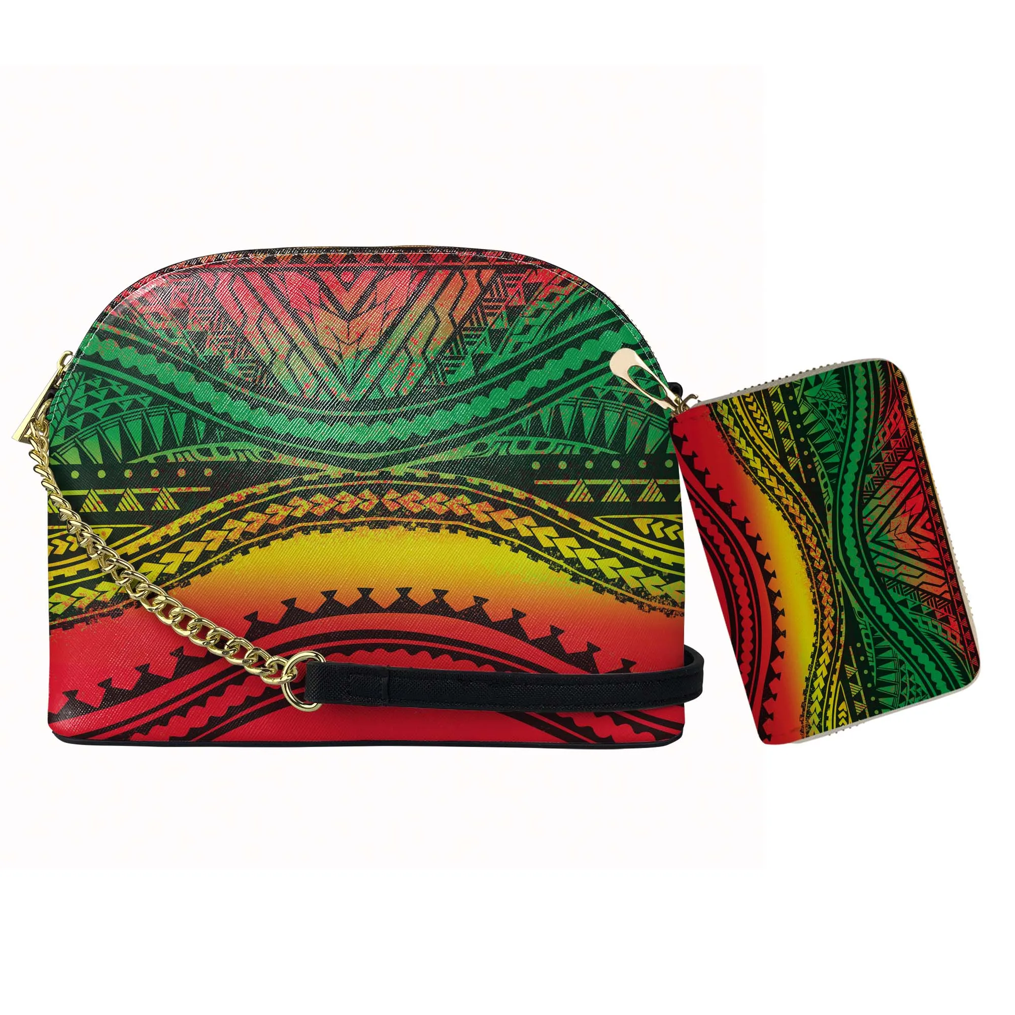 

Yellow Red Green Color Deisgn Polynesian Tribal Flower Hibiscus Printed Purses Sets Small Order Wholesale And Dropshipping 2021