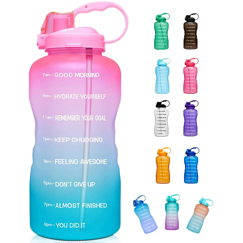 

128oz Bpa Free Wholesale Tritan Plastic Sports Motivational Half Gallon Big Water Bottle With Wide Mouth Straw Lid, Customized color