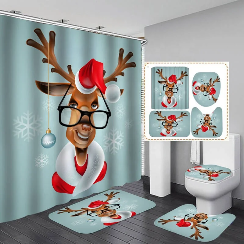 

i@home 4 pcs customized 3D digital printing waterproof sets bathroom shower curtain set with hooks, Picture