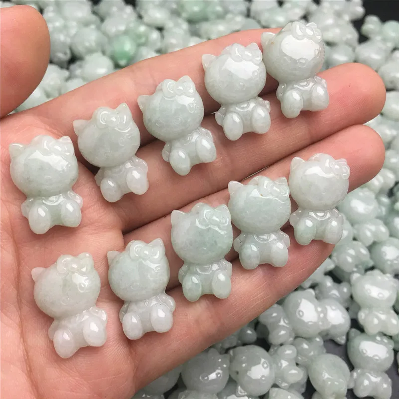 

Wholesale A Grade Jade KT Cat Pendant Cute Light Green Jade Hello Kitty Pendant for Necklace Making DIY