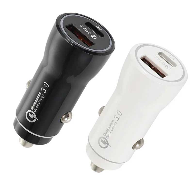 

2021 Dual Ports Car Charger 18W Fast Type C/USB-C PD USB A QC3.0 36W Car Charger Adapter for iPhone
