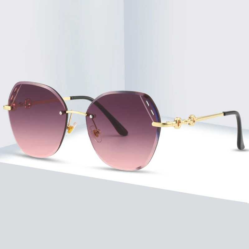

Frameless cat's eye Vintage Large Square Sun Glasses Luxury Brand Rimless Retro Cutting Shades Sunglasses Women