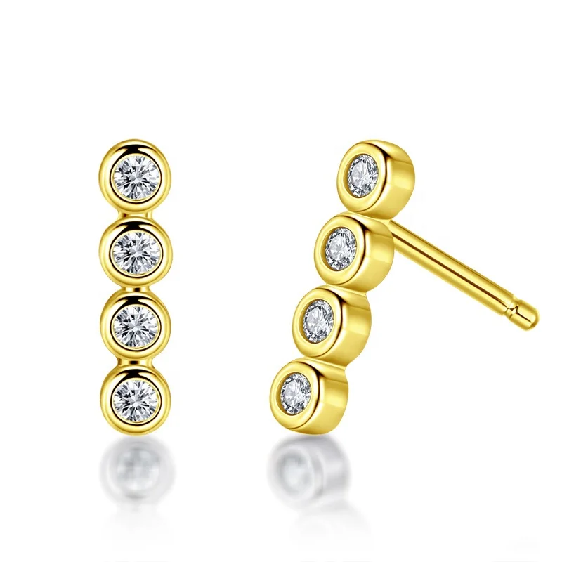 

Simple Wedding 925 Sterling Silver Jewelry Round Bezel Set Bar Stud Earrings