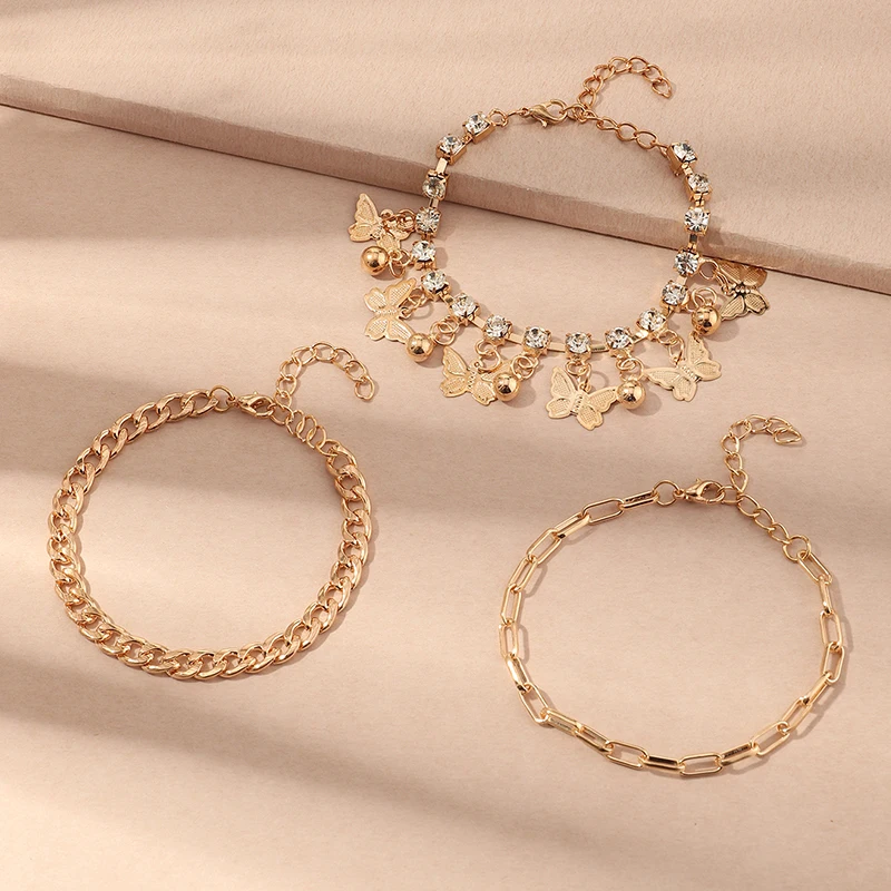 

Fashion Jewelry Gold Diamond Butterfly Pendant Jewelry Charm Bracelet For Women