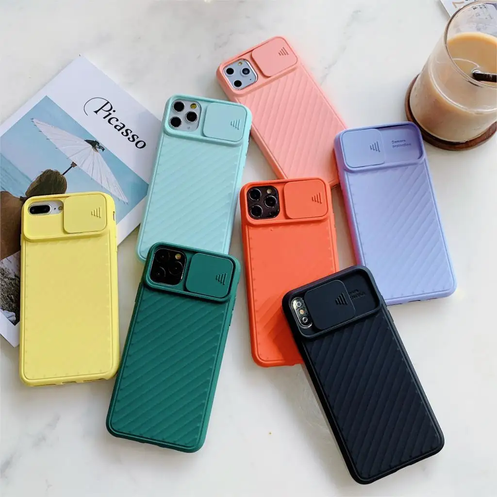 

Tschick Slide Camera Protection Cover Phone Case for iPhone 11 11Pro X XR XS Max 7 6 6S 8 Plus Soft Silicone Texture Back Cover