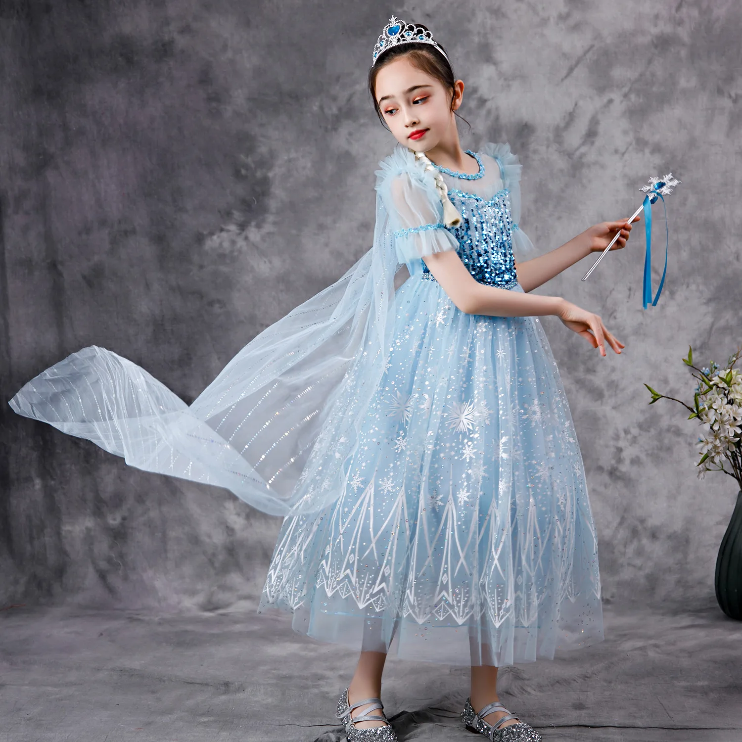 

MQATZ Summer TV Movie Role Elsa Anna 2 Girls Princess Costumes Birthday Party Dress BX1759, Blue