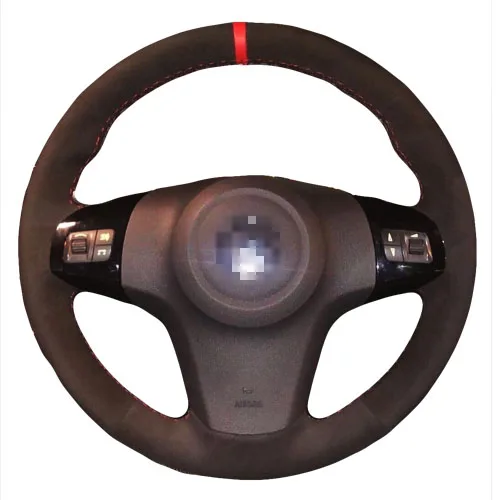 

Custom Hand Sewing Black Suede Steering Wheel Cover Red Strip for Chevrolet Niva Vauxhall Astra Corsa 2006