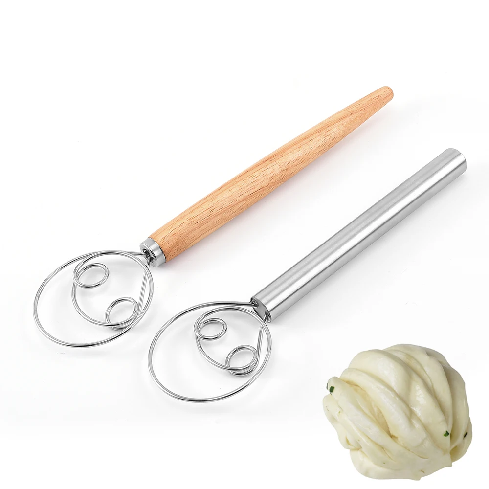 

Dough Whisk Stainless Steel High Quality 12/13.5 Inch with Wooden Handle for Baking