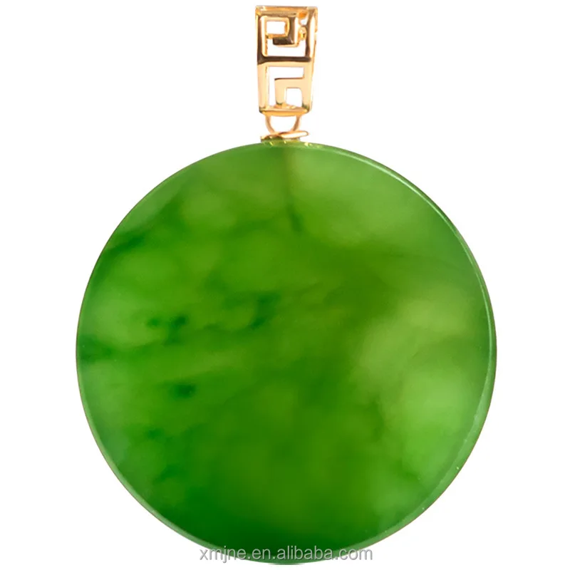 

Certified Grade A Authentic Spinach Green Material Natural Jasper Round 18K Gold Necklace Men And Women's Jade Pendant