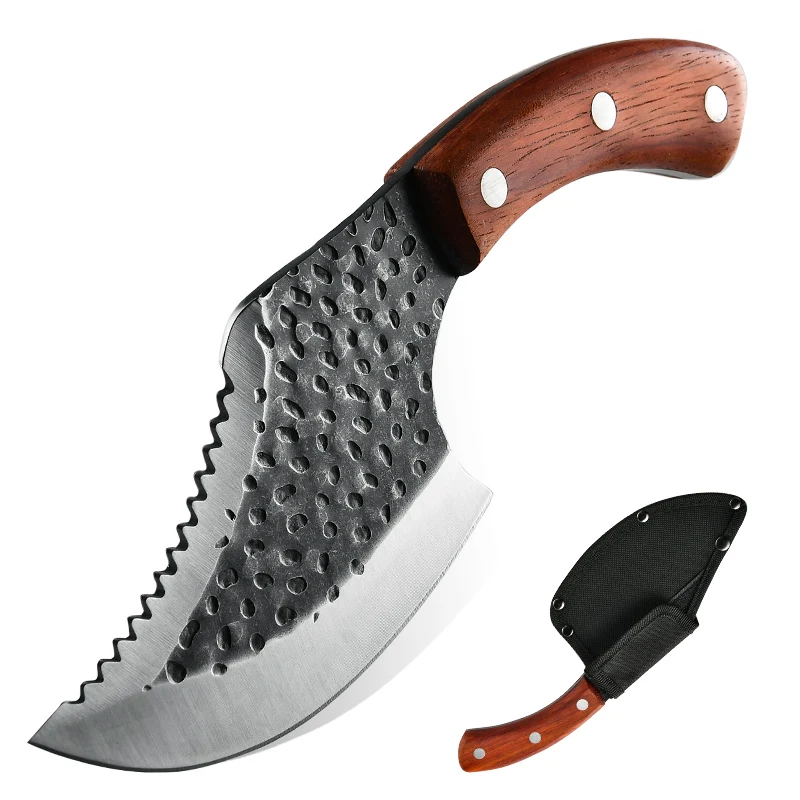 

Hot sale Handmade forged 4CR High carbon Sharp with Wooden Handle kitchen knives butcher knife