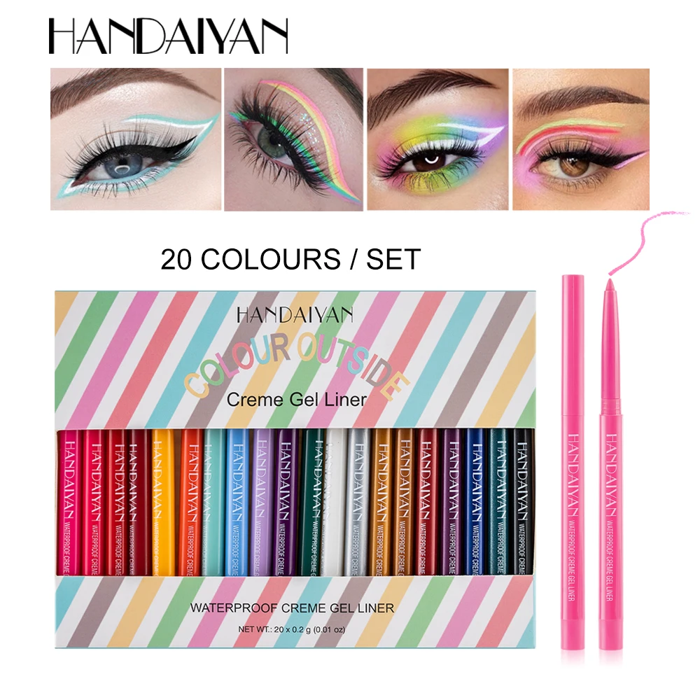 

HANDAIYAN 20pcs color eyeliner set long lasting waterproof gel eyeliner glitter matte eye liner pencil colorful