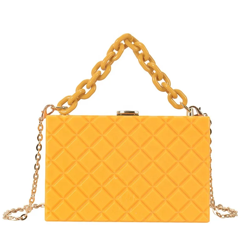 

2021 Summer Fashion Diamond Pattern Instagram Hot Ladies Handbag Shoulder Thick Chain Phone Purse Women Mini Bag PVC