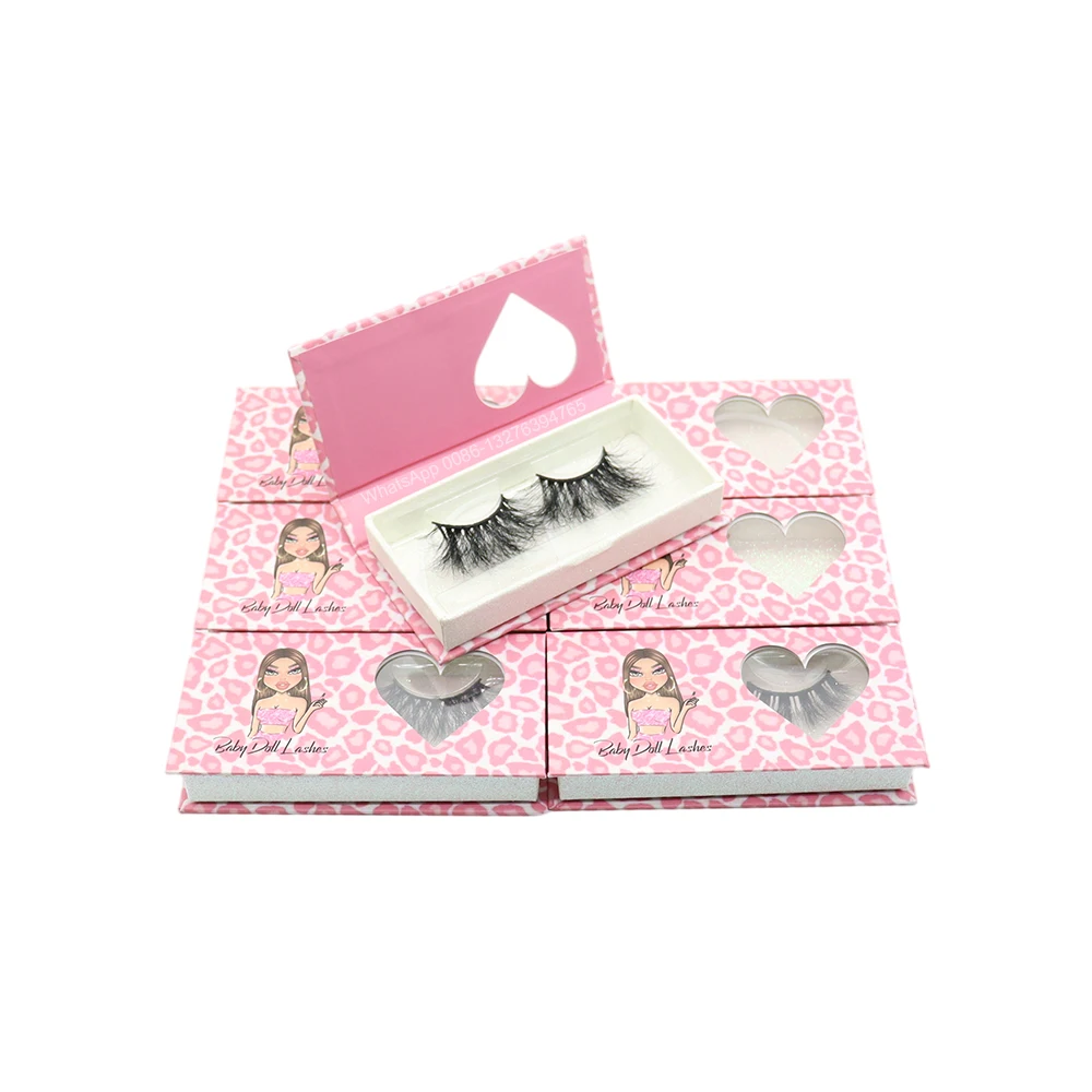 

Sweet Pink Heart-shaped Window Eyelashes Packaging Box Wholesale 5D 25mm Mink Lashes Vendor Custom Lashbox With Logo, Natural black