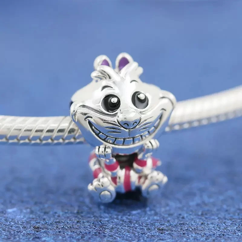 

925 Sterling Silver Lovely Smiling Cat Animal Charm Bead Fits European Style Jewelry Bracelets