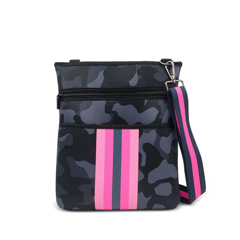 

HOT SALE neoprene crossbody bag in message bag Customized Small Camouflage Stripe Design Neoprene Fashion Beach Cross Body Purse