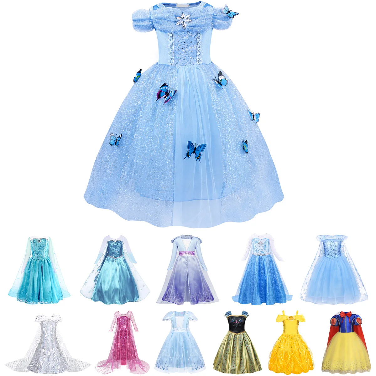 

New Kids Girls Elsa Anna Snow white belle Cinderella Princess Costume Deluxe Dress Up Cosplay Birthday Party For Girls