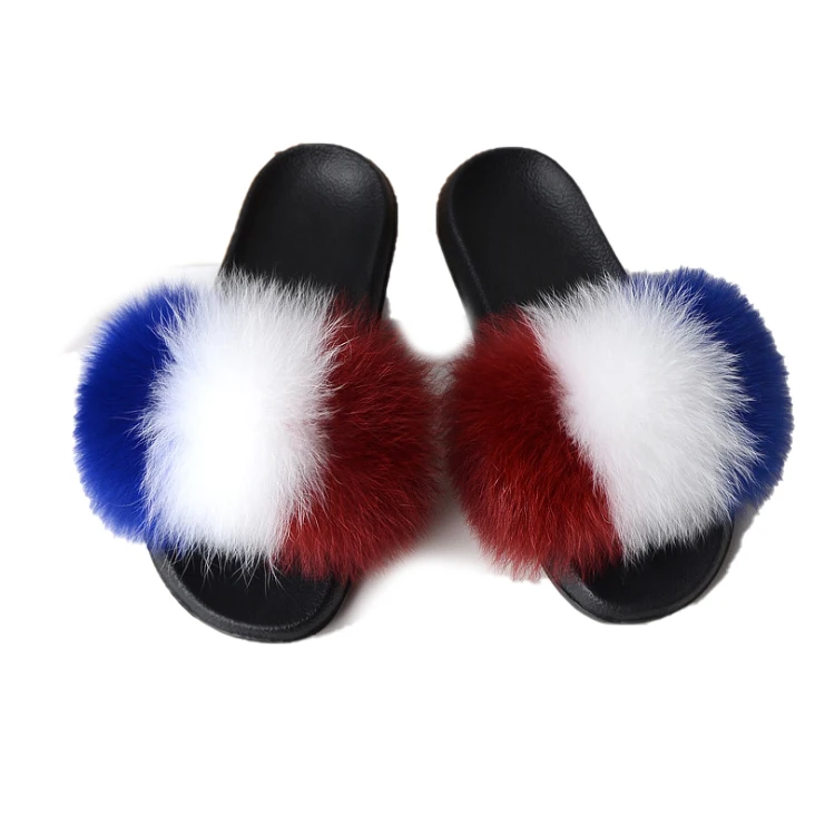 

Out door fashion fur woman fur slides/fox fur slides colorful sandals, Multi color single color