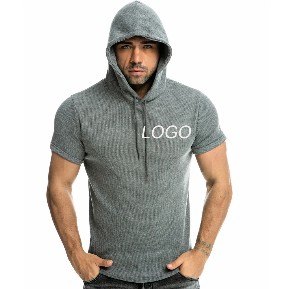 

2022 New Design Summer Quick Dry Breathable Big T-shirts With Hoodies Short Sleeves Sweat-wicking T-shirts For Men 100% Cotton, Picture shows