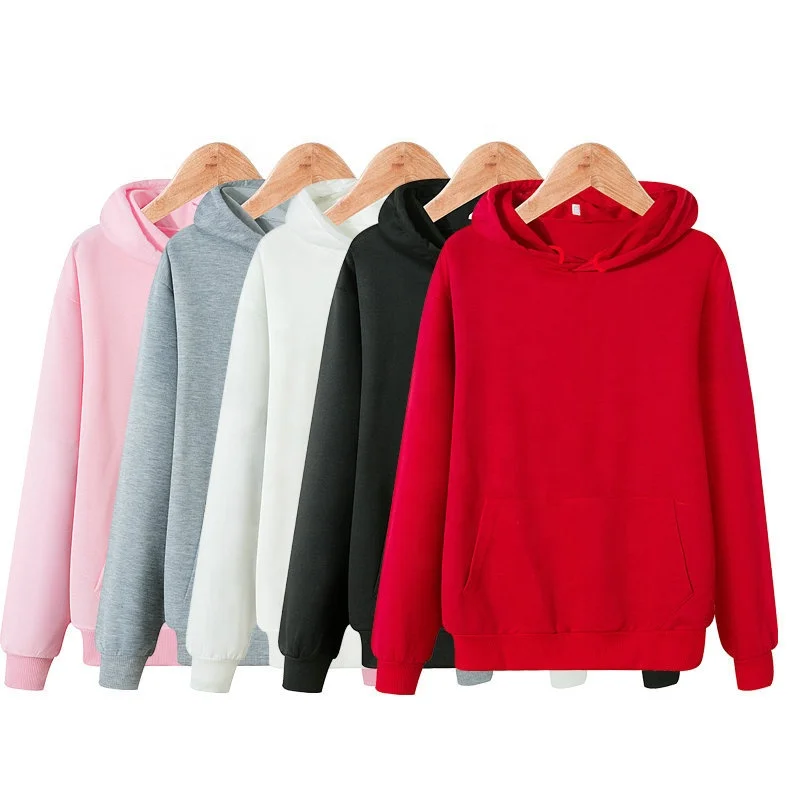 

2020 Fashion New Spring Autumn Hooded Coat Casual Long Sleeve Solid Color Pullover Couple Lovers Plus Size Fleece Sweatshirt, Solid color as shown