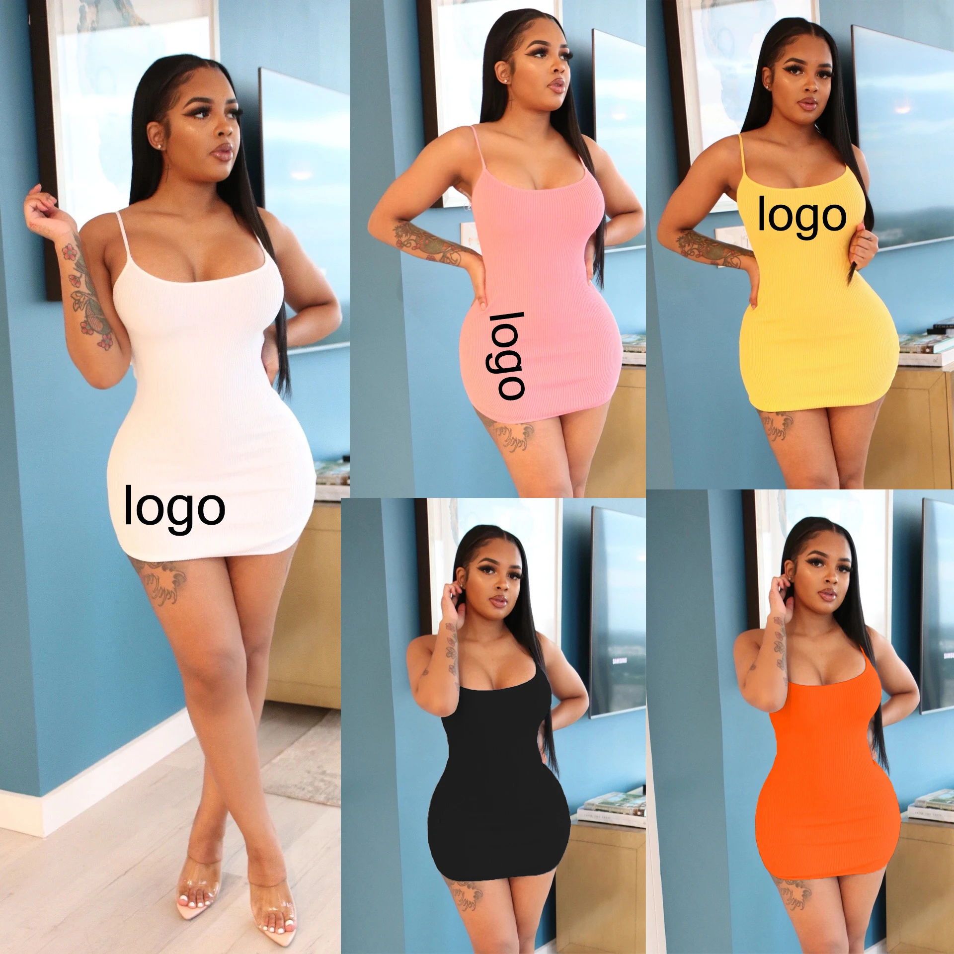 

Drop Shipping summer 2021 women fashion knit rib slip bodycon mini dress for women