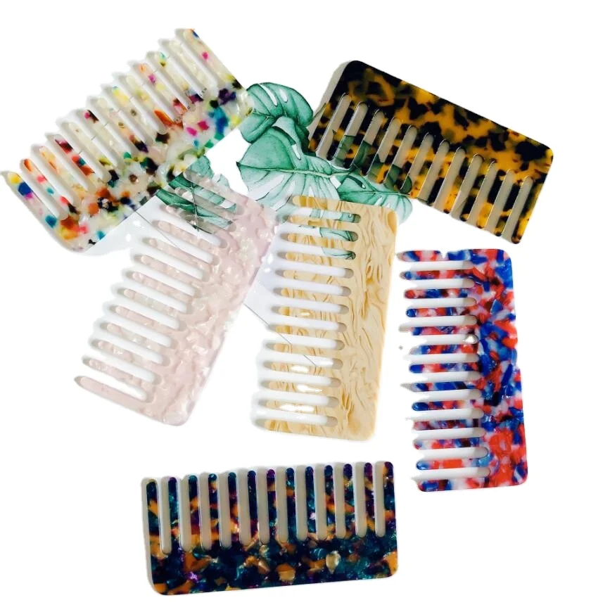 

Anti Static Detangle Acetic Acid Hair Comb Portable Leopard Marble Cushion Custom Wide Tooth Comb Cellulose Acetate Hair Comb