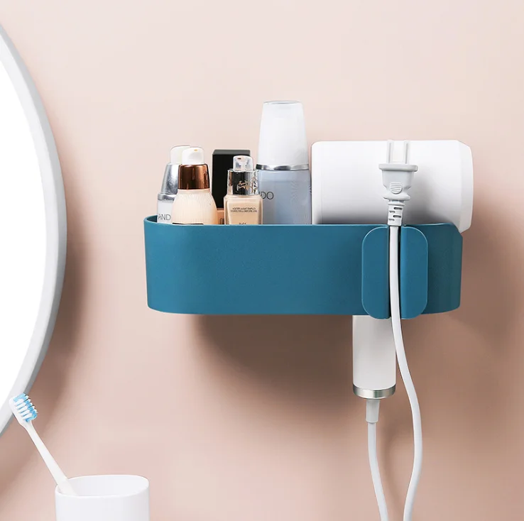 

Multifunctional universal blower rack Self Adhesive Hair Dryer holder bathroom wall storage shelf, Pink/blue/gray