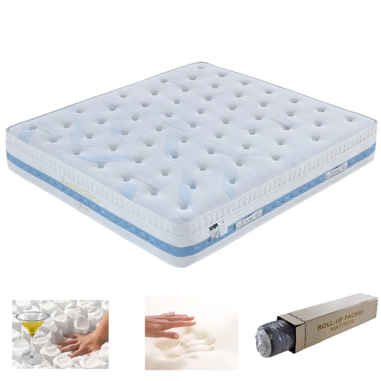 

Hot selling Colchones Luxury Queen King size 14 inch Hybrid latex pocket coil spring mattress roll in box, Can be customize