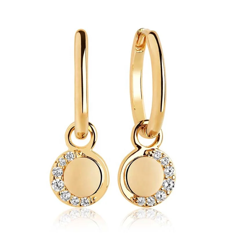 

Gemnel new fashion design women accessories 18k gold plated silver disc coin charm hoop earring