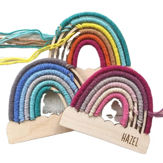 

Wooden Crafts Rainbow Shaped Pendant Blank Wood Carving Creative, Colors