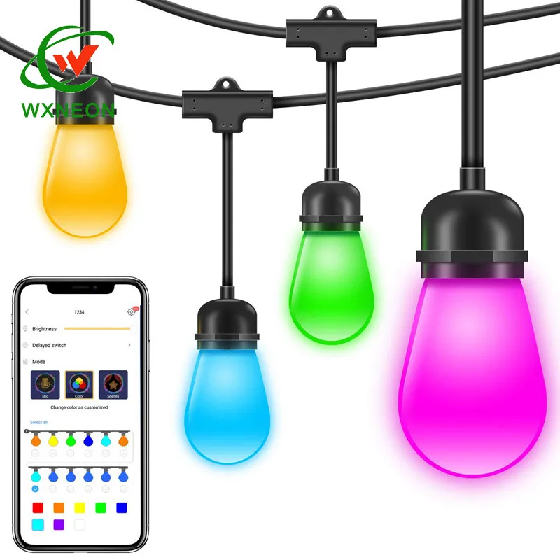 Tuya Wifi Smart Dimmable LED Outdoor String Lights 48ft 15 LED Bulbs