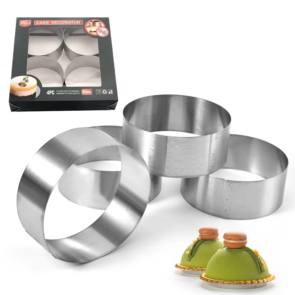 

Hot Sales Stainless Steel Mousse Ring Set DIY Circular Cake Mold Kitchen Baking Tool Cake Mold 4 pieces Set, Silver