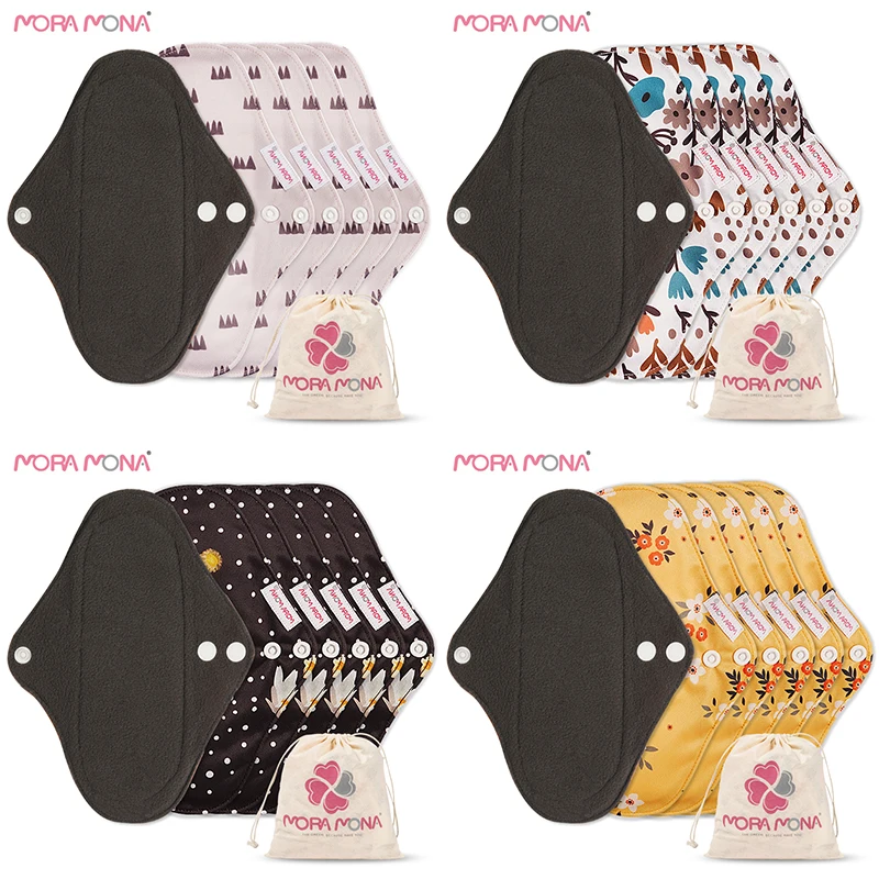 

Mora Mona Wholesale 5pcs/set S Size Sensitive Skin Bamboo Charcoal Reusable Sanitary Pads for Female Cloth Panty Liner