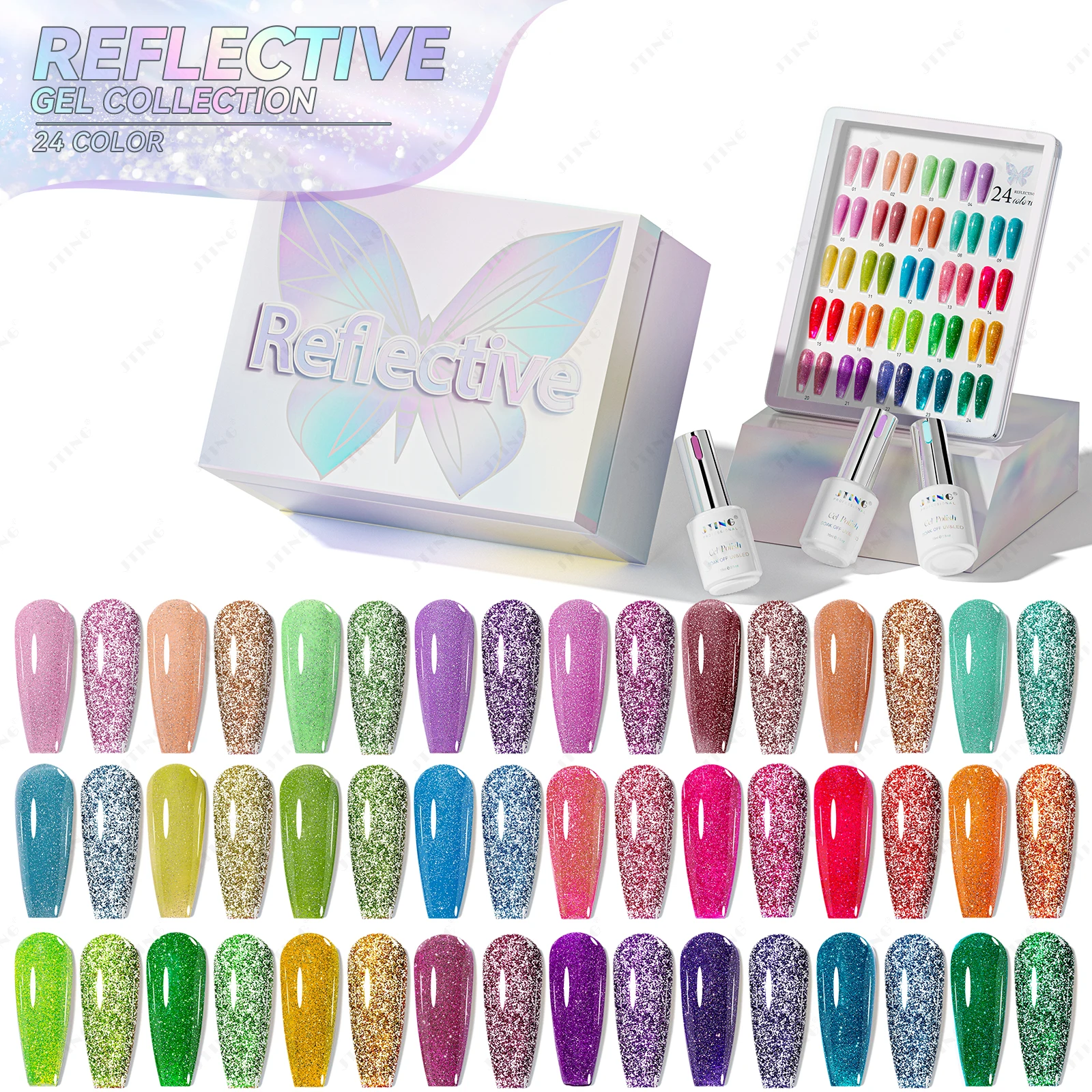 

JTING D14 Infinitely shining disco reflective gel collection box 24colors high effect glitter reflective gel nail polish set