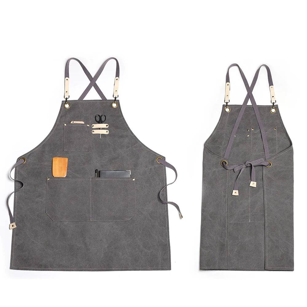 

Wholesale Custom Durable Washed Canvas Chef Long Bib Apron With Adjustable Strap, Picture