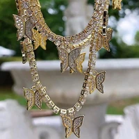

Gold tennis choker necklace butterfly cz drop hip hop Rock ICED OUT bling jewelry