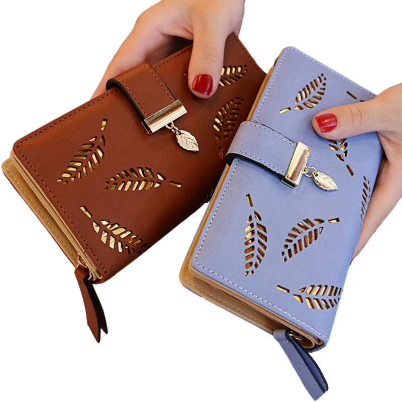 

Cheap Wallets For Women Leaf Mobile Phone Bags Zipper Long Purse Handbags PU Leather Money Clip Cash Ladies Wallets