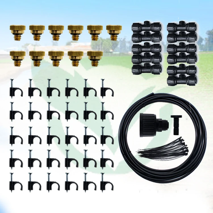 

Home Garden Water Spray Brass Nozzle Mist Spray Irrigation System Set, Black,white