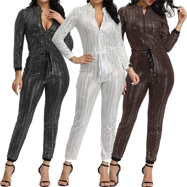 

High Quality Wholesale Plus Size Sport Sequin Jumpsuits And Rompers For Women, As picture