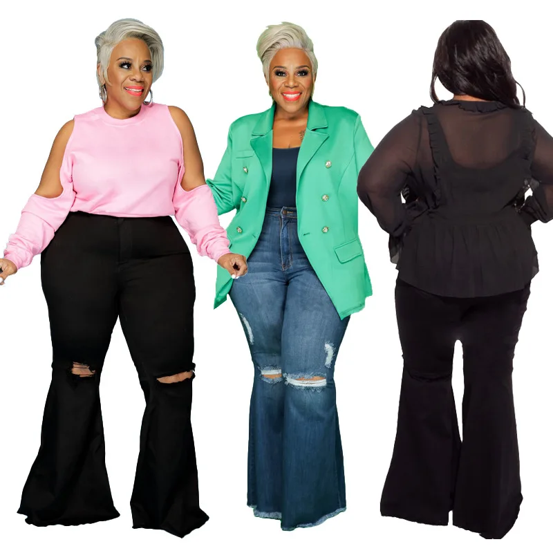 

New Fashion Irresistible Stretch Medium Waist Slim Flare Pants Plus Size Elastic Women Jeans, 3 colors