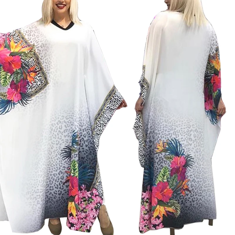 

Wholesale Plus Size O-Neck Long Sleeve Free Sizes Women Printed Dress Muslim Abaya Maxi Dress 2021 New Designs