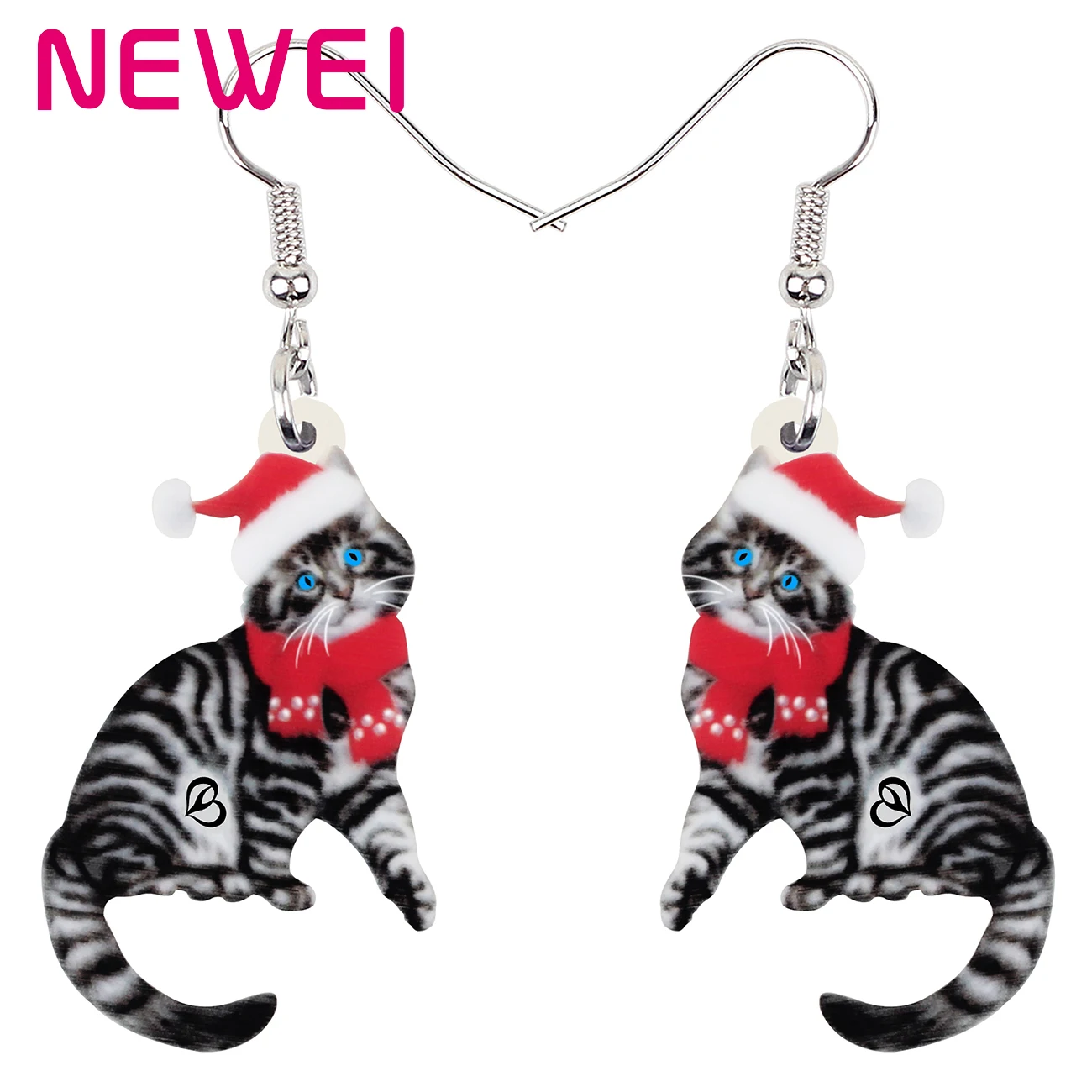 

Acrylic Christmas Cute Red Scarf Hat Kitten Cat Earrings Drop Dangle Trendy Pets Jewelry For Women Girls Teens Party Charm Gifts, Black