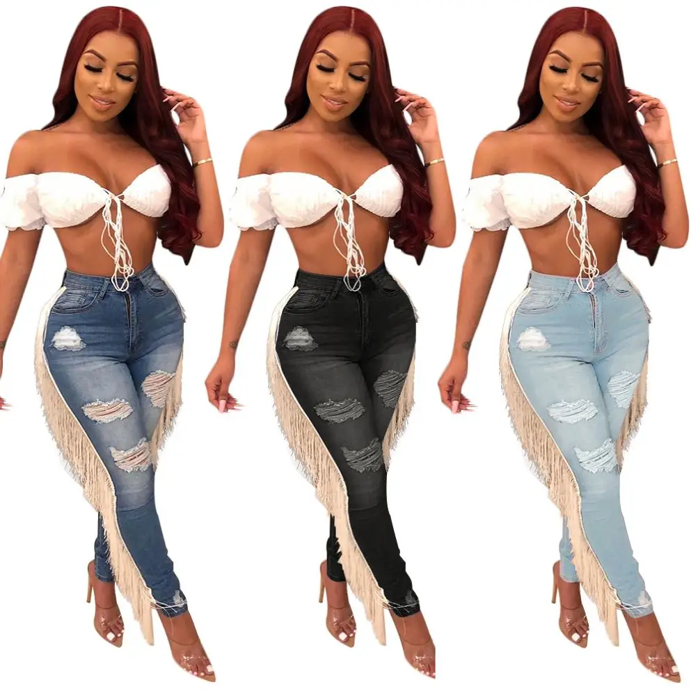 

New fashion trend Women Casual Tassels ripped jeans S-XXXL streetwear denim jeans pants