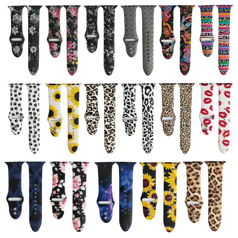 

double nail Silicone Strap for apple watch band Fadeless Pattern Printed Bands for iWatch Band Strap Series 6/5/4/3/2/1