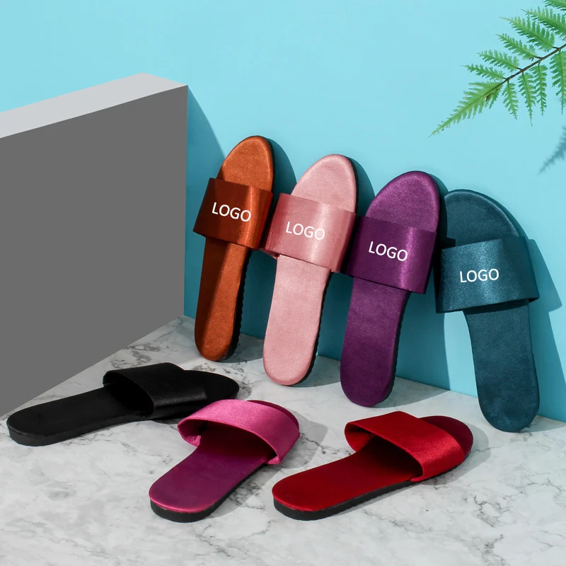 

The latest factory produces four seasons fashion silk satin slippers indoor non-slip breathable women slippers, Regular colors