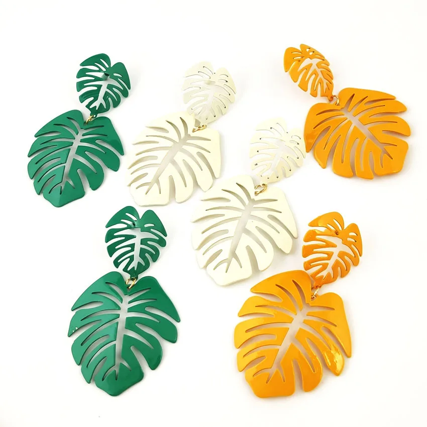 

2021 New Arrivals Designer Hot Selling Good Quality Simple Vintage Fashion Plant Succulent Monstera Leaf Earrings Wholesale