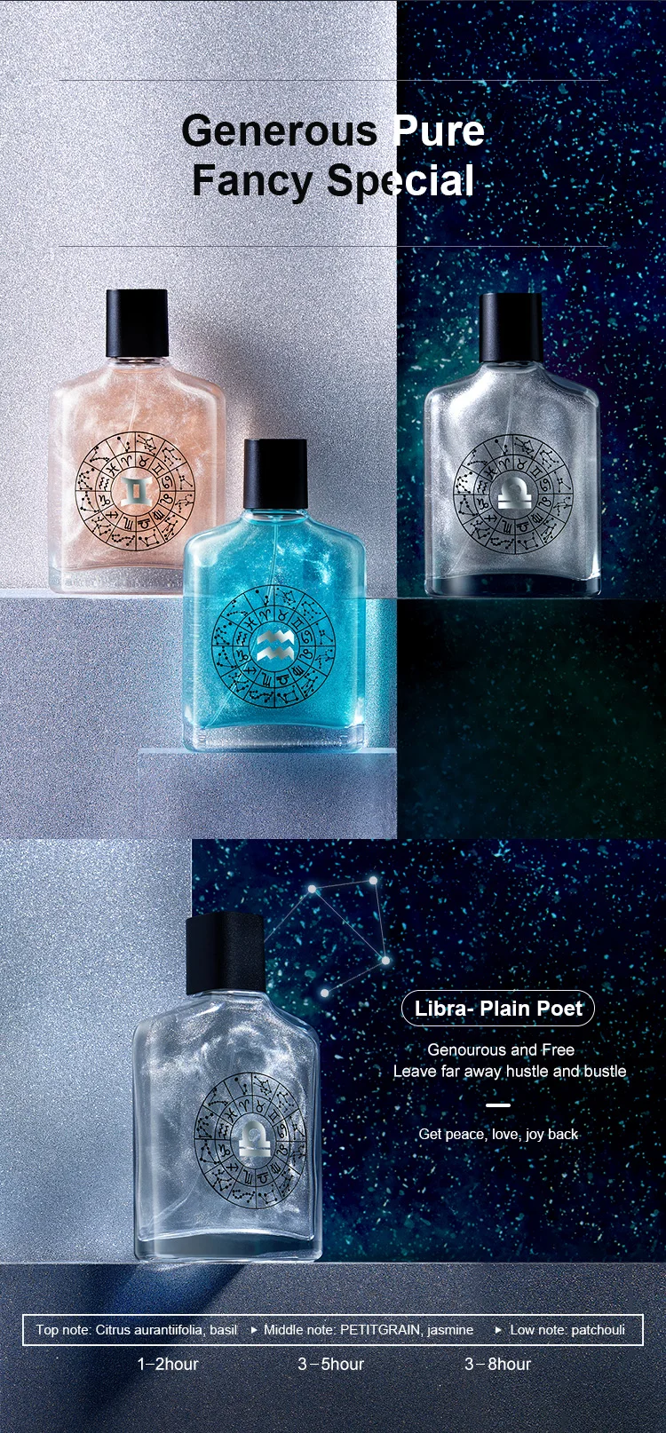 Manufacturer Wholesale Designer Firmament Star Galaxy  Qiucksand Gold 12 Constellation Mens Perfume