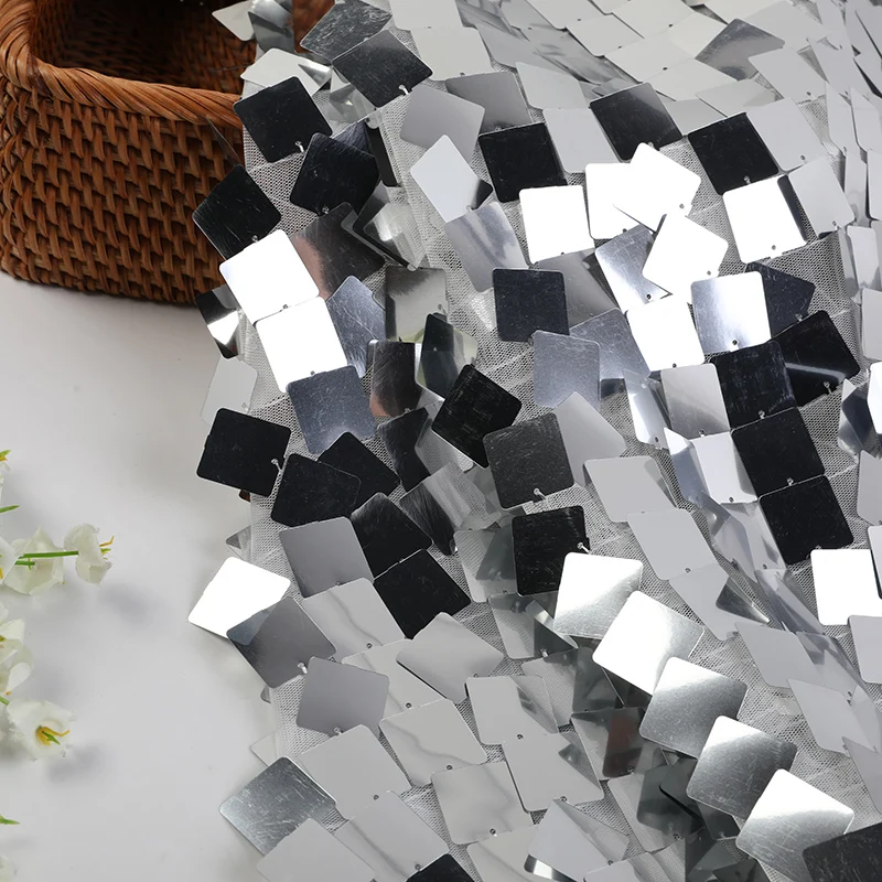 25MM Square 100% Polyester Knitted Embroidery Lace Mesh Diamond Sequin Fabric Geometric Jacquard Wedding Dresses Girls' Shoes