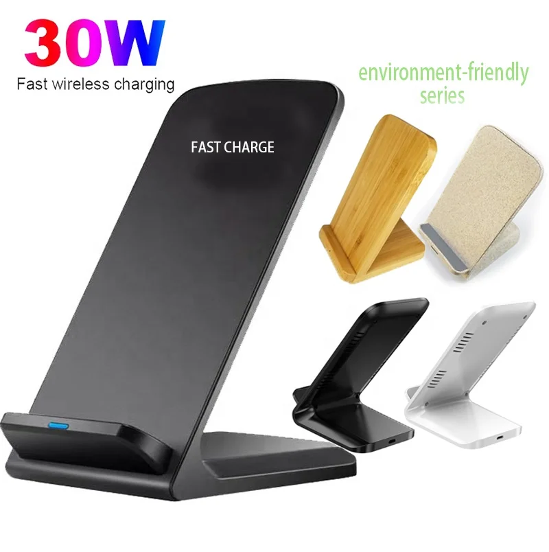 

QI 10W 15W 30W 35W Magnetic Fast Charging Station Wheat Straw Wood ABS Type C Wireless Charger Stand Dock Holder for iPhone