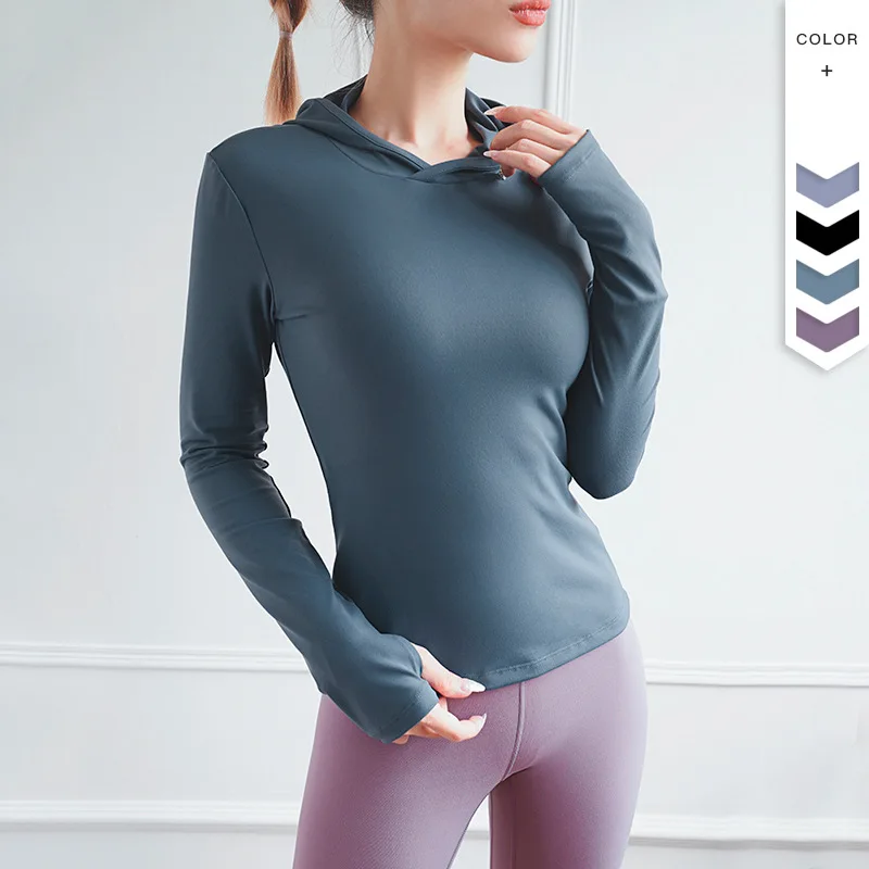 

Women Yoga Long Sleeve Top Seamless Breathable Wholesale Pullover Sports Hoodies