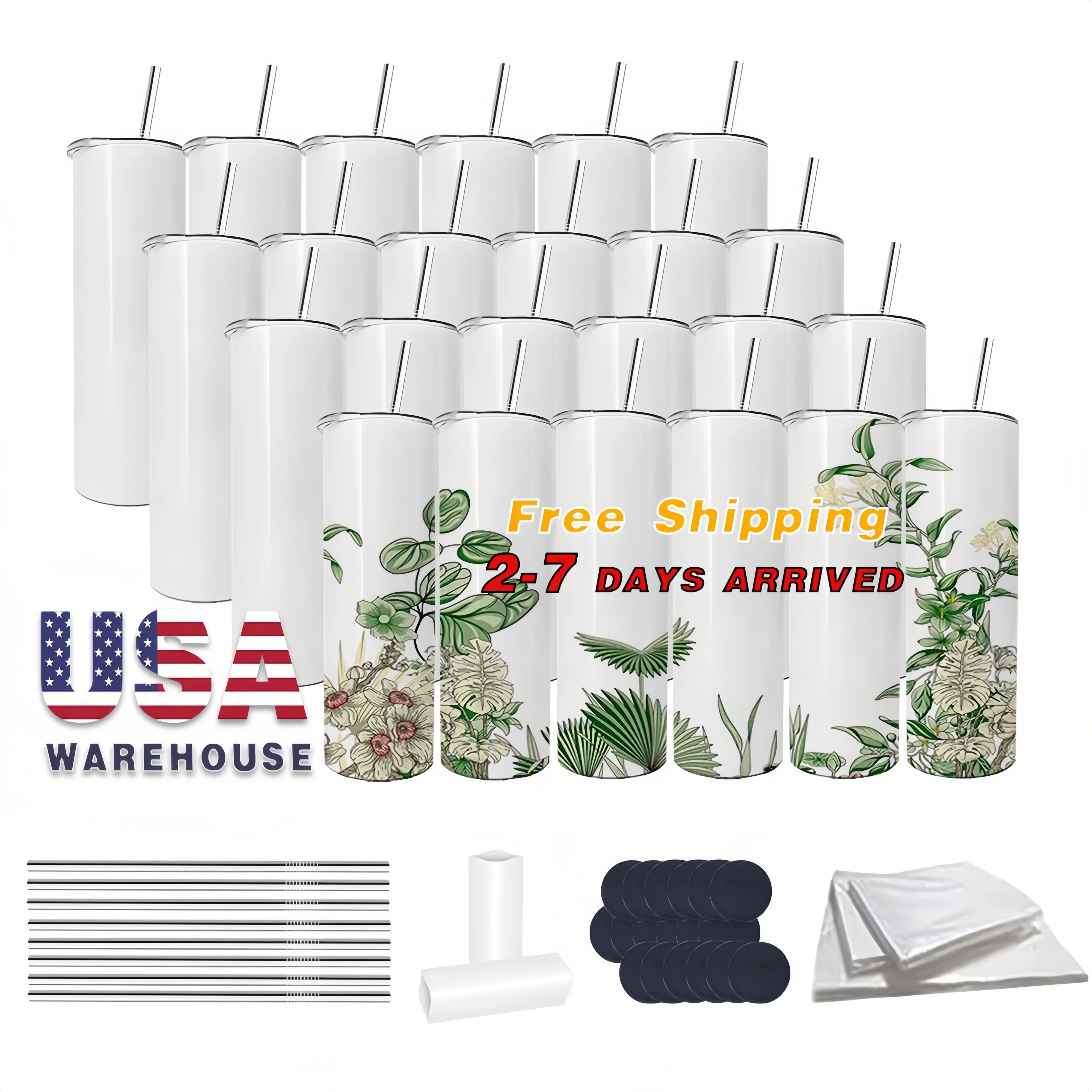 

Ready to Ship 20oz 30oz Skinny Straight Sublimation Tumbler Sublimation Blanks Cups Stainless Steel Tumblers with Straw